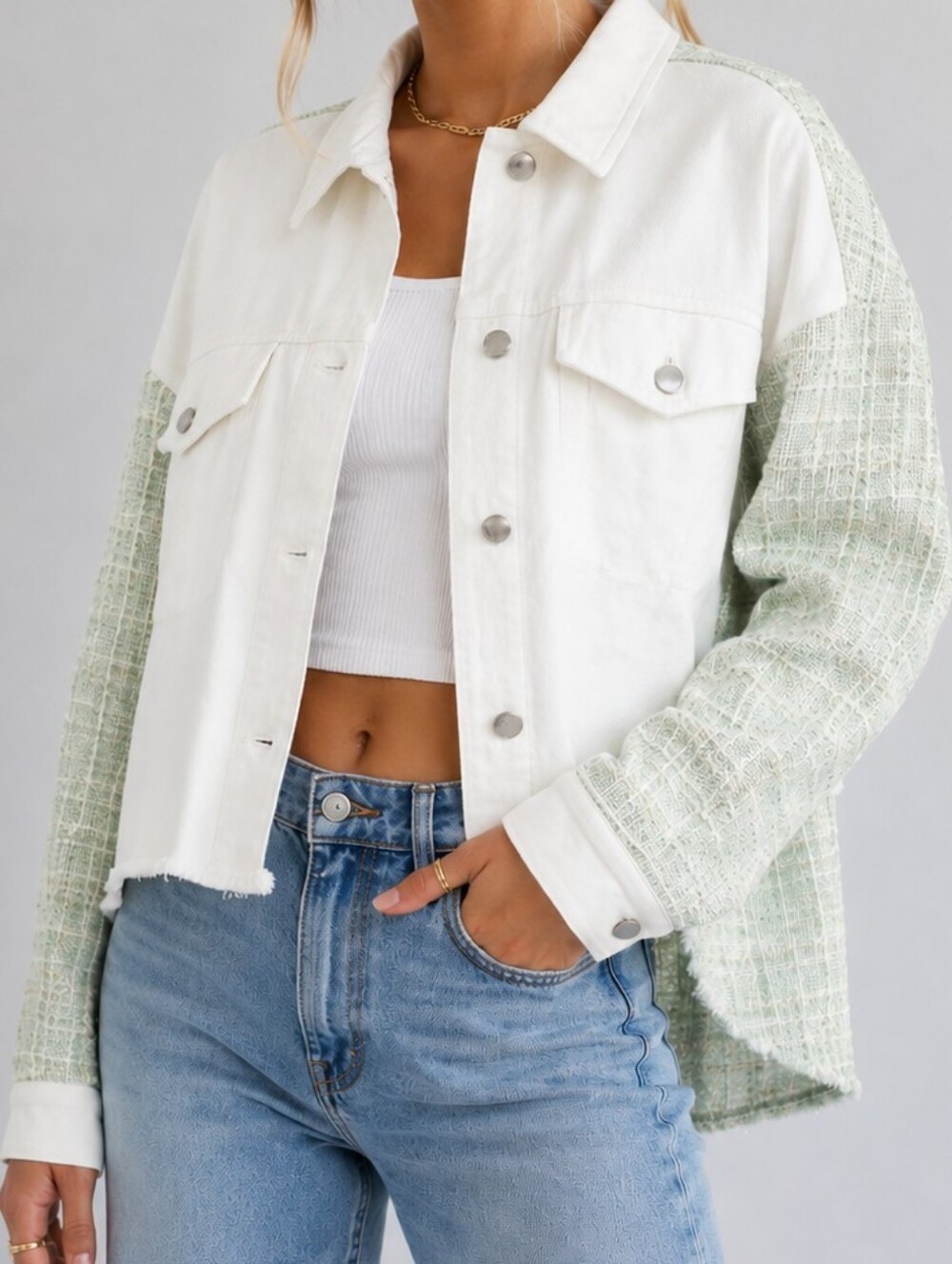 DANCE A& MARVEL Multinedia Denim Tweed Shirt/Jacket. NWT Sz L